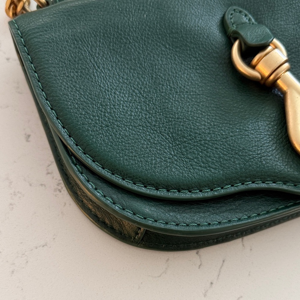 Rebecca Minkoff Dark Green leather  Crossbody Bag shoulder handbag purse gold - Picture 4 of 8